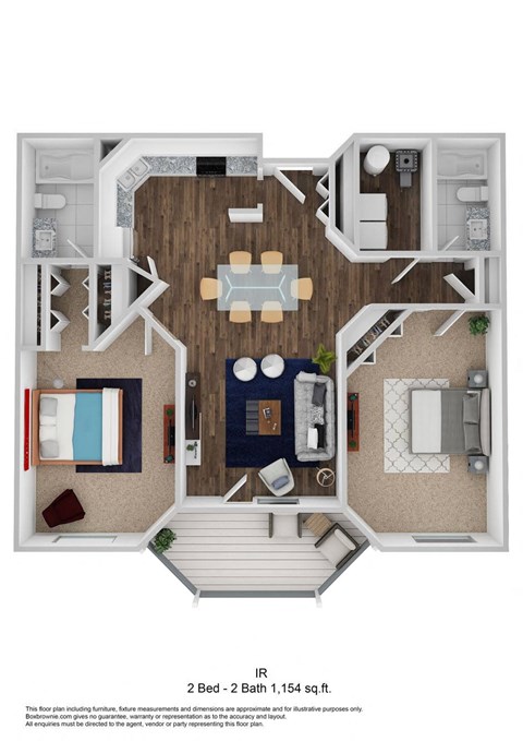 2 Bed - 2 Bath 1,154 sq. ft. IR floor plan